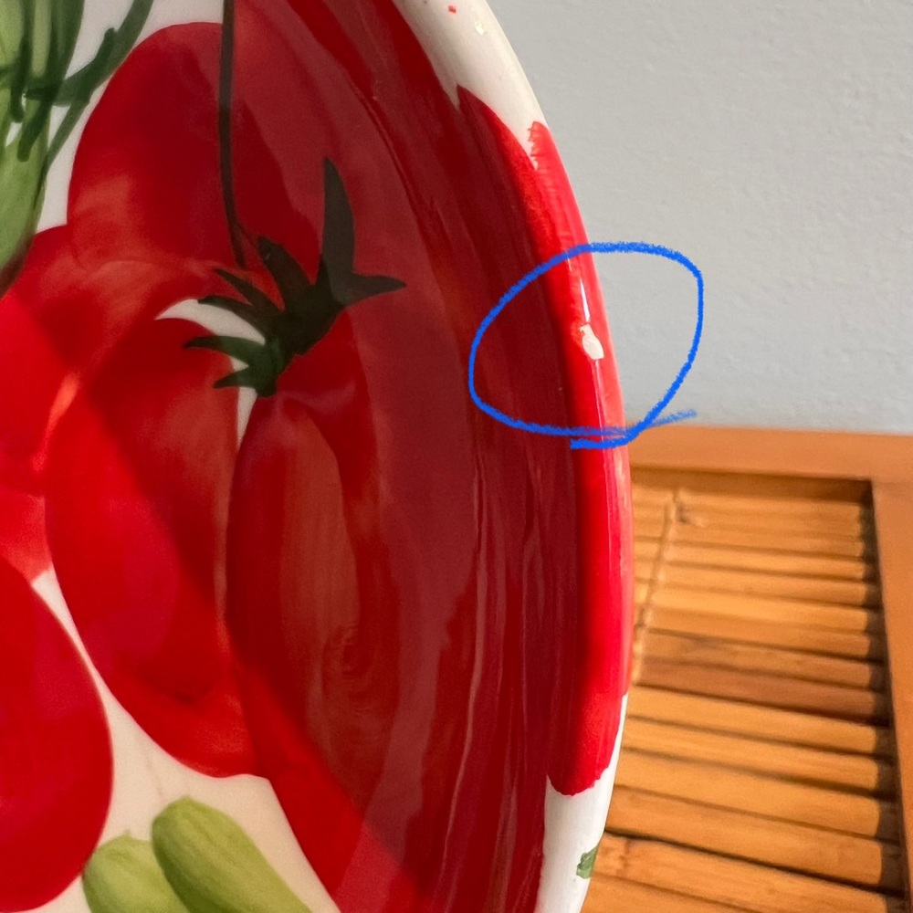 SOLD Vibrant Hand-Painted Ceramic Oval Platter 13", Red Tomatoes, Made in Italy - Picture 15 of 15